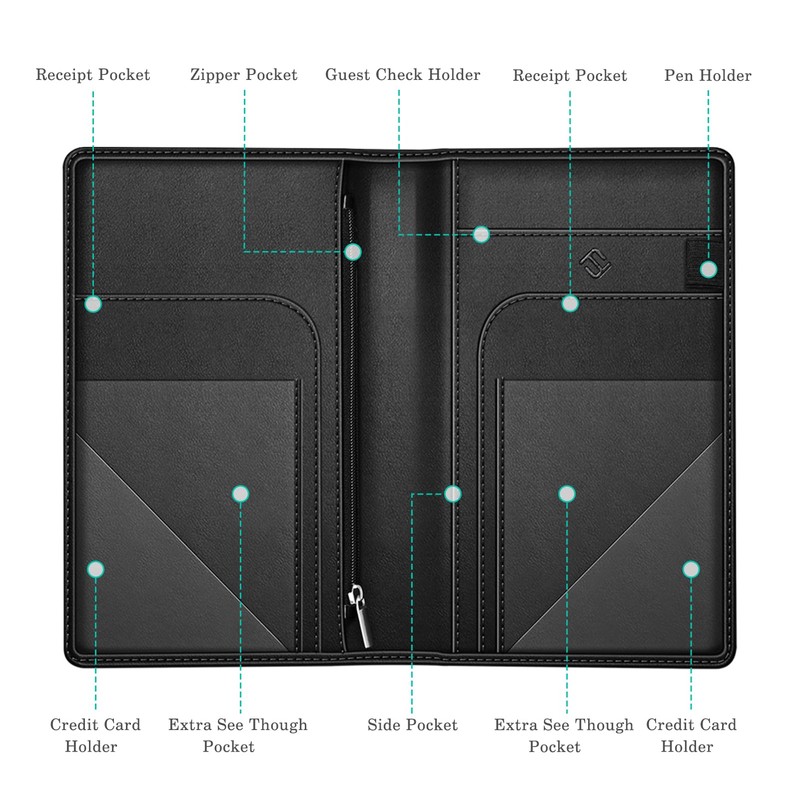 Fintie Server Book Organizer with Zipper Pocket, PU Leather Restaurant