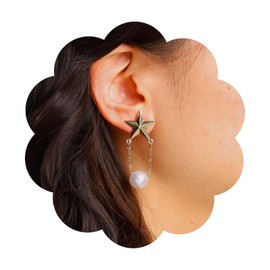Iaceble Boho Star Pearl Dangle Earrings Gold Celestial Star Earrings Bridal Pearl Drop Earrings Luck Star Stud Earrings Jewelry for Women
