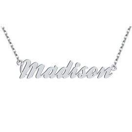 Dancing Wolf Silver Madison Name Necklace Initial Charm Nameplate Necklaces for Womens Birthday Friendship Jewelry Stainless Steel
