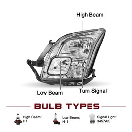 JSBOYAT Headlight Assembly w/Bulbs Fit for 06-09 Ford Fusion Headlamp Replacement Passenger & Driver Side (Chrome Housing with Clear Reflector)