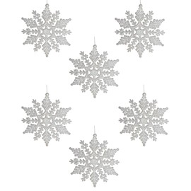 Glitter Snowflake Christmas Decorations Pack of 6-10cm Hanging Decorations (White)
