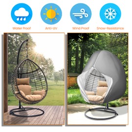 SerenelifeHome Hanging Egg Chair Cover-75" x 45" Waterproof/Windproof Dust Protector w/ Zipper & Hem Cord, Suitable for Most Outdoor Swing/Pod Chairs,Perfectly Fits Model SLGZ0EGG, One Size, Black