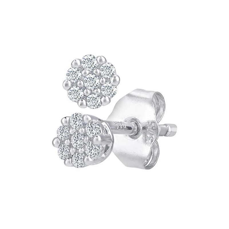 9ct White Gold Earrings – Diamond Cluster Women’s Earrings -