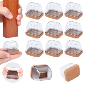 Ezprotekt 16 Pcs Rectangle Clear Silicone Chair Leg Floor Protectors with Felt, Rectangle Felt Furniture Leg Caps, Table Leg Covers Cups, Anti- Scratches and No Noise (Fit L :1.3-1.7", W: 0.9-1.2")