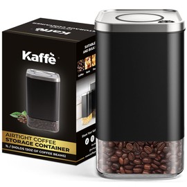 Kaffe Glass Coffee Canister (12oz) w/Airtight Lid - Click to Release Seal - BPA Free Glass & Stainless Steel - Elegant Kitchen Storage Container for Coffee, Nuts, Rice, Flour, Sugar, Tea, Cereal