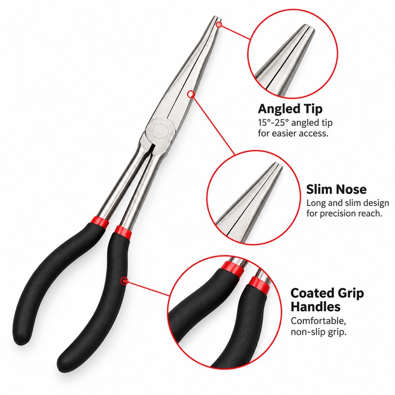 11-Inch Long Nose Pliers – Bent Handle Tool with 5