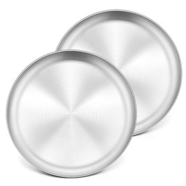 P&P CHEF 10 Inch Pizza Pan Set of 2, Stainless Steel Pizza Round Baking Trays, Crisper Oven Pan for Baking Serving, Healthy &Non-Toxic, Heavy Duty & Durable, Dishwasher Safe