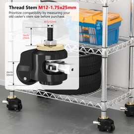 Heavy Duty Leveling Stem Casters - Workbench Retractable Caster with Upgraded Ratchet Arm for Equipment, M12 Thread Stem Casters 2200 LBS, Adjustable Wheels for Furniture, Workbench & Machine