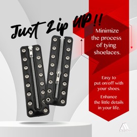 Soletec Leather Lace-in Boot Zipper Inserts for All Brands, Tieless Shoe Laces, 8 Black Eyelets, 1 Pair, Silver Eyelet