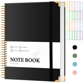 FLYING EAGLE Black Spiral Notebook College Ruled 8.5 X 11 with Tab Stickers Large Hardcover Notebooks for School Supplies A4 Note Book Journal Notebooks for Work Note Taking Office, 200 Pages