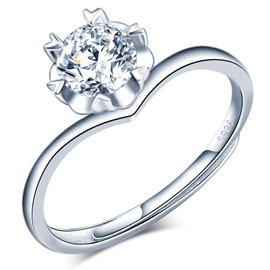 MicLee Women's 925 Sterling Silver Crown Ring Heart Wedding Rings Engagement Ring with White Zirconia Wedding Rings Partner Ring Adjustable Gifts for Valentine's Day Christmas for Women Girlfriend,