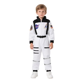 Dormstop Kids Astronaut Costume NASA Space Jumpsuit for Boys Girls Space Pretend Dress up White (5-7 Years)