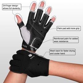 FitsT4 Sailing Gloves 3/4 Finger Padded Palm - Mesh Back for Comfort - Perfect for Sailing, Paddling, Canoeing, Kayaking, SUP for Men Women & Kids Black XL