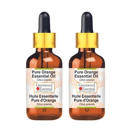 Greenwood Essential Pure Orange Essential Oil (Citrus Sinensis) with Glass Dropper Natural Therapeutic Quality Steam Distilled (Pack of Two) 100 ml x 2 (6.76 oz)