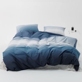 Luxlovery Blue Comforter Set Full Gradient Blue Bedding Comforter Set Ink Blue White Bedding Set Cotton Soft Breathable Blanket Quilts Modern All Season Gradient Comforter Set