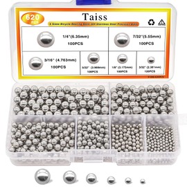 Taiss 620PCS 304 Stainless Steel Precision Balls,Bicycle Bearing Balls Assortment Kit,6 Sizes Steel Balls 1/4" 7/32" 3/16" 5/32" 1/8" 3/32",Precision Steel Ball F-086-620PCS