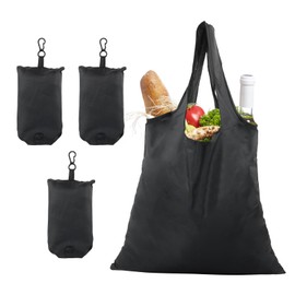 Ehuihuan Pack of 4 Foldable Shopping Bags, Fabric Bags, Foldable Shopping Bag in Bag, Reusable Shopping Bags, Waterproof, black