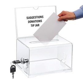 Donation Box Lockable Acrylic Donation Box Suggestion Box Choice Box: YIDM Donation Box with Key Ballot Box Recommended Box Transparent High Capacity for Comments Donations Voting Cards Business Cards