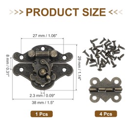 PATIKIL Small Hinges for Wooden Box, Butterfly Vintage Engraved Latch Hook Hasp with Screws for Jewelry Box Suitcase Toolbox Decoration (38x29mm), Bronze