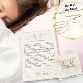 20 Tooth Fairy Receipt Cards and 1 Tooth Fairy Bag | Tooth Fairy Gifts for Boys and Girls | Tooth Fairy Certificate Keepsake for Kids (Light Gold, 4.25x5.5 in)