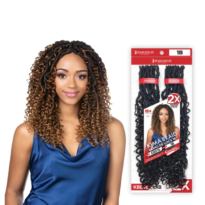 Harlem125 Crochet Braids Kima 2X Boho De Locs 16" (Jet