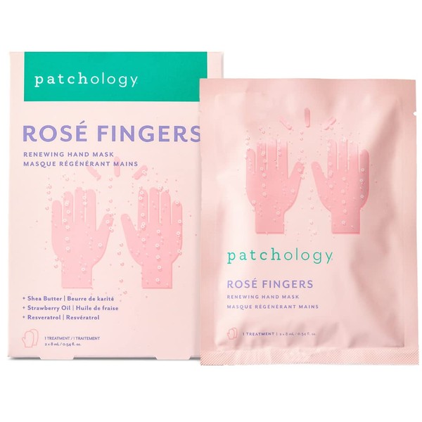 Patchology Rose Fingers - Renewing Hand Mask with light Strawberry Scent Soothing Fruit Extracts for Baby-Soft Hands – Moisturizing Gloves Best for Dry & Cracked Skin - 1 Pair