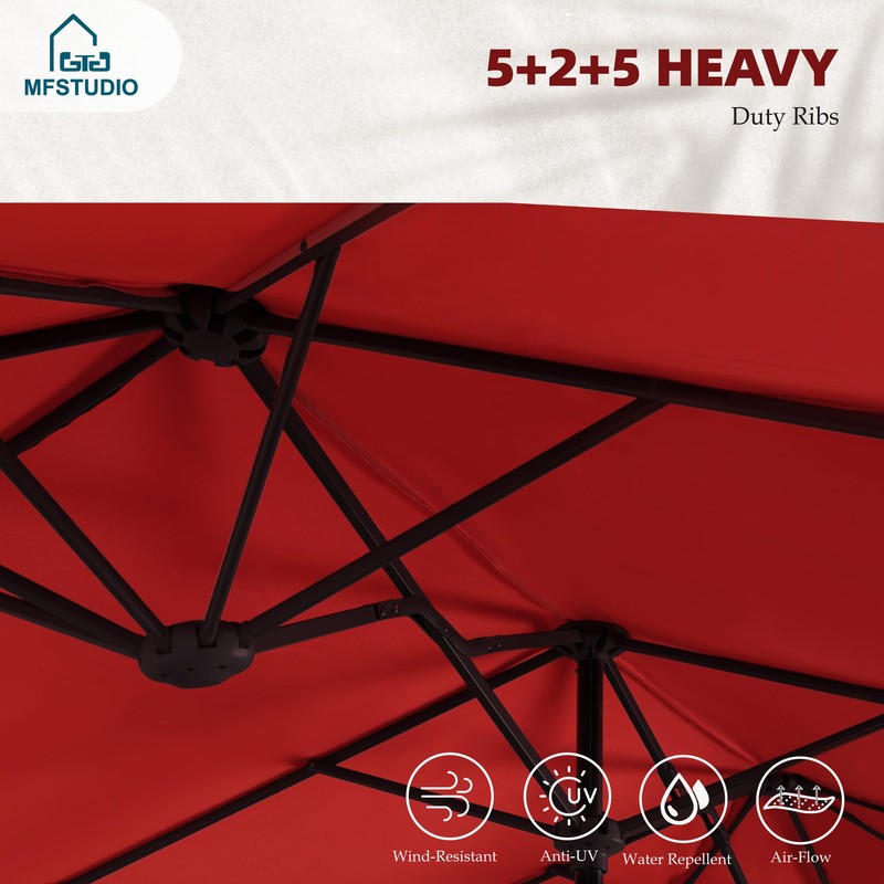 MFSTUDIO 13FT Double-Sided Outdoor Patio Umbrella, Large Rectangular Market Table