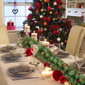 Uten 9FT Christmas Garlands Xmas Artificial Decorations with PVC/PE Berries Cones for Indoor Outdoor Garden Gate Home Winter Holiday New Year