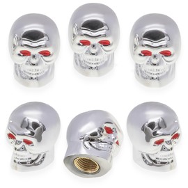 MEAJOO 6PCS Skull Style Tire Valve Stem Caps, with O Rubber Ring, Universal Copper Core Tire Valve Stem Covers for Cars, SUV, Trucks, Bikes, Motorcycles, Bicycles(Silver)