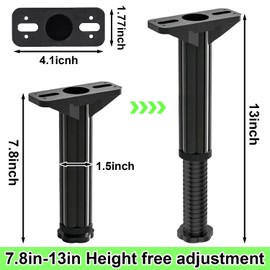 RUENXG 4 Pcs Adjustable Height Bed Support Legs Black 7.5" ~ 12.6" Metal Adjustable Furniture Legs Bed Frame Center Support Legs for Bed Frame/Bed Center Slat/Furniture Heavy Bed Replacement Legs