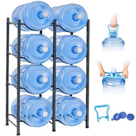 Klvied 5 Gallon Water Jug Holder - Double Row Rack with 8 Slots for Water Bottle Organizer, Heavy Duty Storage Rack with Lifter, Stand for 8 Bottles