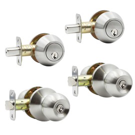 Solidware Entry Door Knob and Single Cylinder Deadbolt Combo,Keyed Alike Combination Sets Door Locksets, Satin Nickel Front Door Knobs and Deadbolt Set (2 Pack)