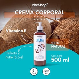 NATSHOP  Crema Corporal de Coco 100 Natural - Skincare Frmula con Aceite con Vitamina E  Hidratante Facial y Nutricin para Toda la Familia  Skin Care 