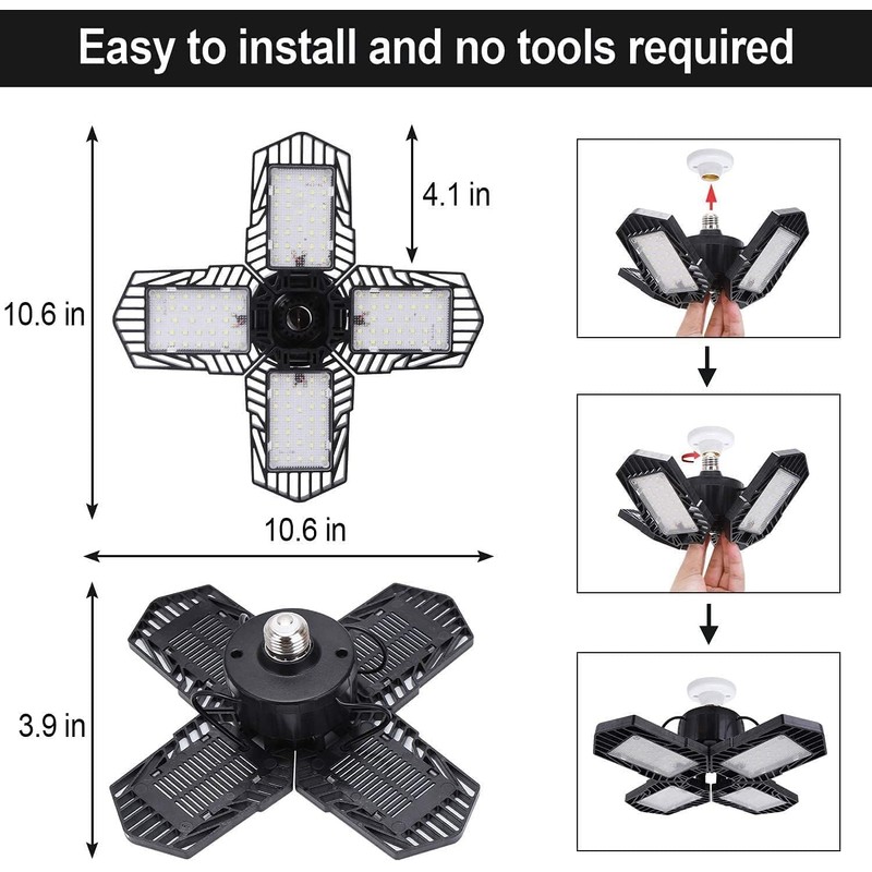 4Pack LED Garage Lights, 100W Deformable LED Lighting 10000LM E26
