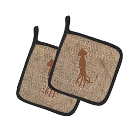 Caroline's Treasures BB1096-BL-BN-PTHD Squid Faux Burlap and Brown Pair of Pot Holders, 7.5HX7.5W, Multicolor