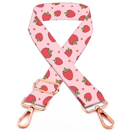 ZHIZHEND Purse Straps Rose Gold Buckles Wide Shoulder Strap,Fashion Adjustable Replacement Belt for Crossbody Canvas Bag Handbag(cute strawberry)