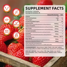 MEENCCD Berberine Gummies with Ceylon Cinnamon 1500mg High Potency Berberine HCL Supplement for Immune Support, Organic Berberine Gummies, Sugar Free, Vegan, Strawberry Flavor, 60 Count