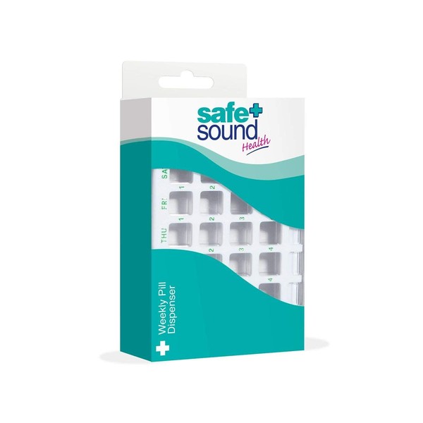 Safe & Sound Wöchentlicher Pillendosierer mit 28 Fächern, 4 Fächer pro Tag mit einzelnem herausziehbarem Deckel