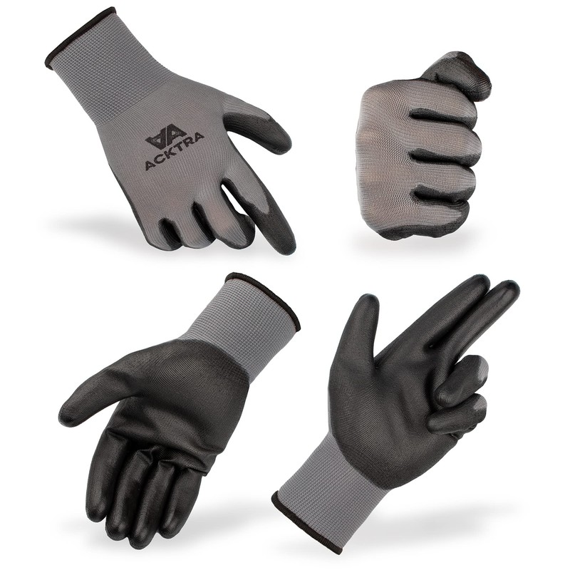 ACKTRA Ultra-Thin PU Safety WORK GLOVES 12 Pairs, WG002 Black