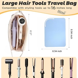 Hair Tools Travel Bag and Heat Resistant Mat for Flat Irons, Straighteners, Curling Iron, and Haircare Accessories, Cotton Floral Carrying Storage Bag, Cute Portable Organizer with Handle (Blue)