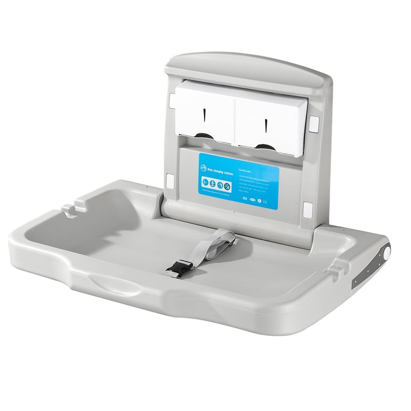 Fold-Down Baby Changing Diaper Station - Horizontal Wall Mounted, Sturdy