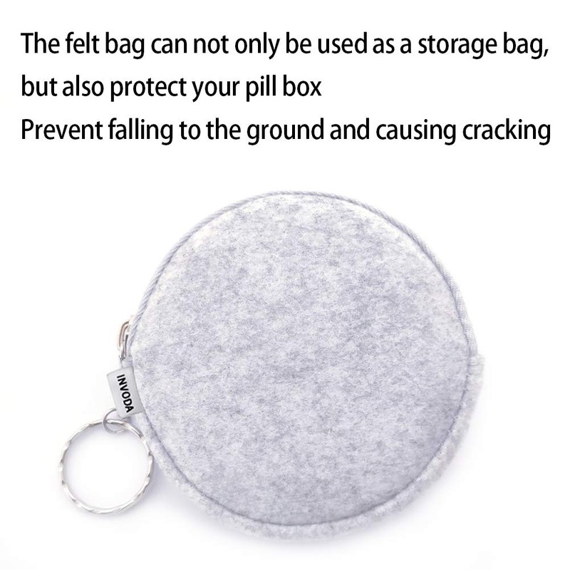Pill Box Protective Bag Felt Coin Purse Zipper Round Daily