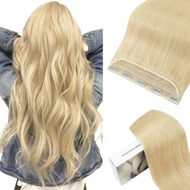 TESSHAIR 5 Clip One Piece Clip in Hair Extensions Real Human Hair 22 Inch Human Hair Clip in Extensions Bleach Blonde 3/4 Full Head Hair Extensions Clip ins Straight Long 100g