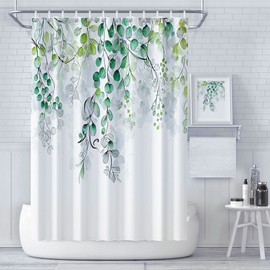 LIVETTY Floral Shower Curtain 180×180cm with 12 Hooks Plant Bathroom Decoration Leaves Shower Curtains Mould Proof Floral Shower Curtain Fabric Bathroom Curtain Washable Quick-Drying