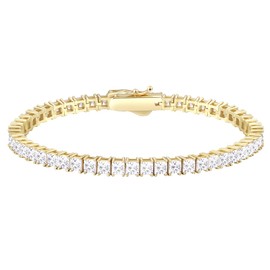 KRKC & CO Tennis Bracelet, 925 Silver, Princess Cut Square Zirconia, 0.09 inch (2/3/4 mm), Women's Bracelet, 14K Gold/White Gold Plated, 4 Prong CZ Diamond, Sparkling Jewelry, Bling Gift Box Included,