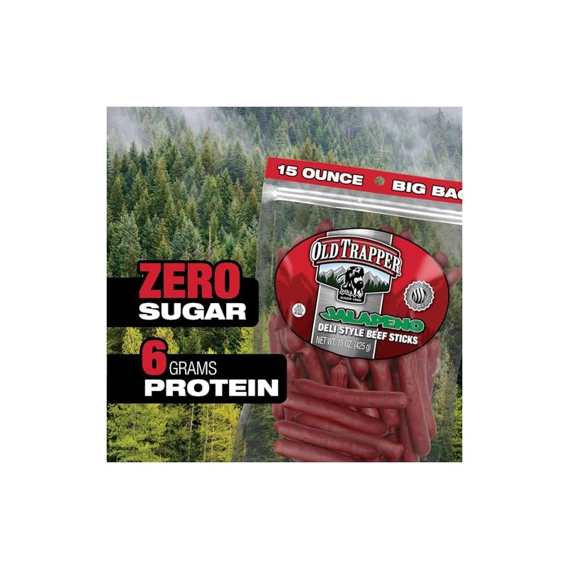 Old Trapper Deli-Style Beef Sticks, Jalapeño Flavor, 15-Ounce Package, Spicy