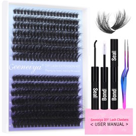 Geeneiya Lash Extension Kit Thick Cluster Lashes DIY Eyelash Extension Kit Individual Lashes Kit with Lash Bond and Seal Glue, Lash Applicator, DIY at Home for Beginners(Thick 60D+80D, 280Pcs)