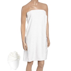 Fabbrica Home Natural Rayon Made From Bamboo Spa Bath Wrap Shower Skirt and Hair Drying Turban (Available in 4 Colors) (One-size, White)