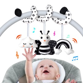 SAMMAS Car Seat Toys, Infant Baby Spiral Activity Hanging Toys Stroller Toys for Car Seat Stroller Bar Crib Bassinet Mobile with BB Squeaker and Rattles (Bee)