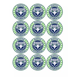 Handmade set of 12 Seattle football, edible paper, cupcake cookie toppers CHOOSE SIZE - 2.5"
